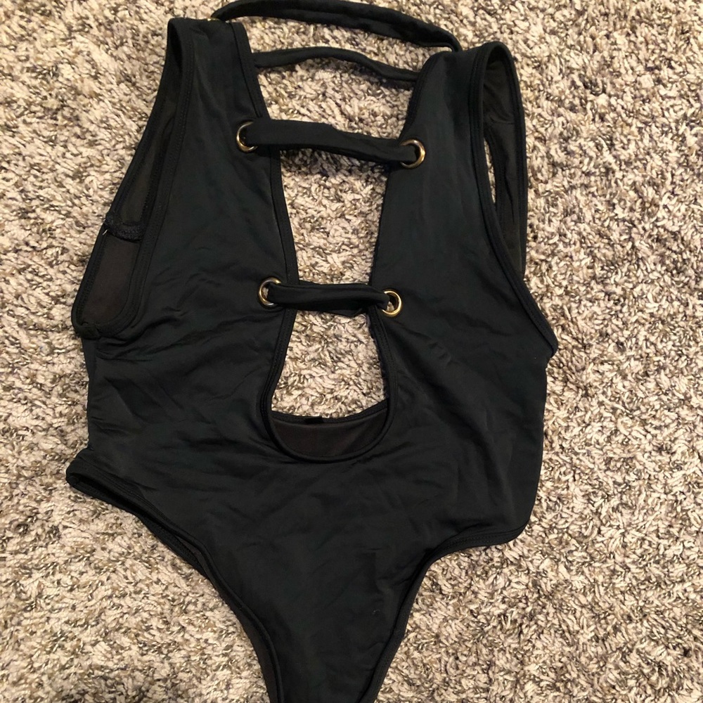 Black V-Cut Thong Swimsuit